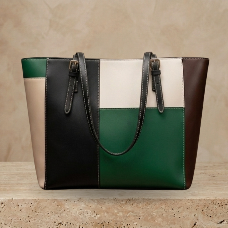 Chic Multi-Color Patchwork Structured Tote Bag ZTS-CR-052