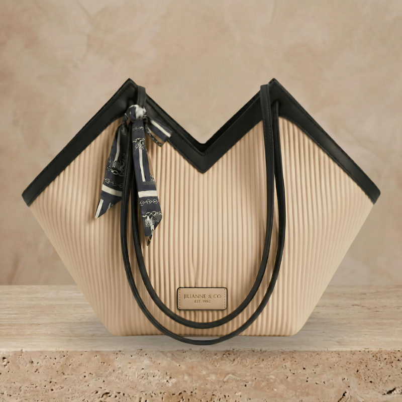 Luxury Ribbon-Accent Pleated Tote Bag (ZTS-CR-045)