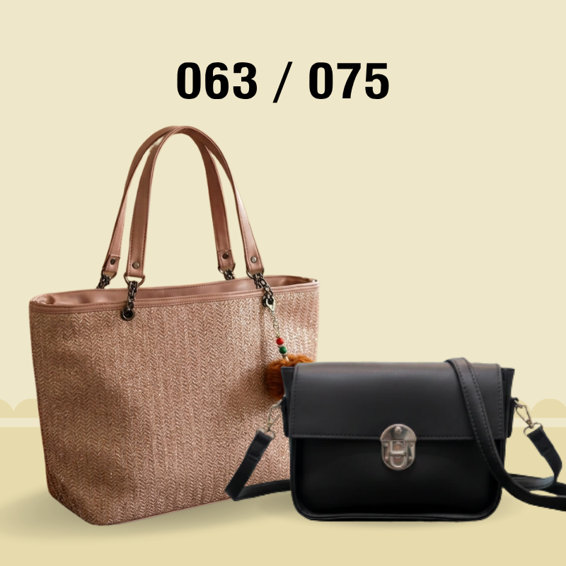 Exclusive 2-in-1 Combo: Stylish Black Textured Tote Bag & Elegant Brown Crossbody Sling Bag 063 / 075