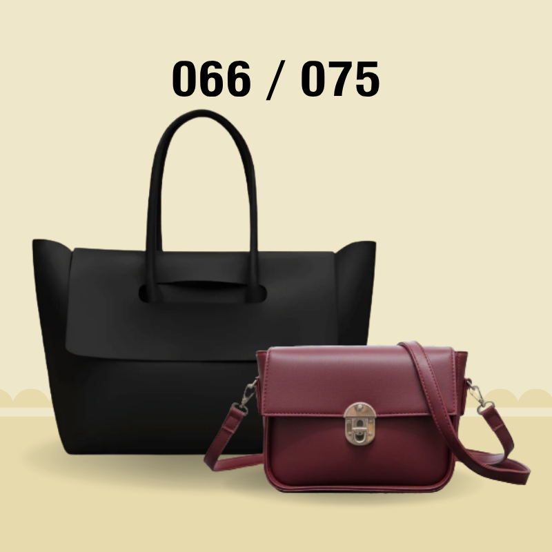 Elegant 2-Piece Handbag Collection: Beige Oversized Tote + Deep Red Sling Bag 066 / 075