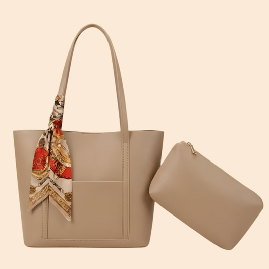 Trendy Brown Tote Bag with Scarf & Pouch NP-CR-049