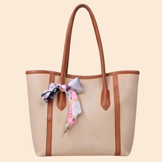 Luxury Beige & Tan Scarf Tote Bag With Scarf Decorated in Pakistan NP-CR-078