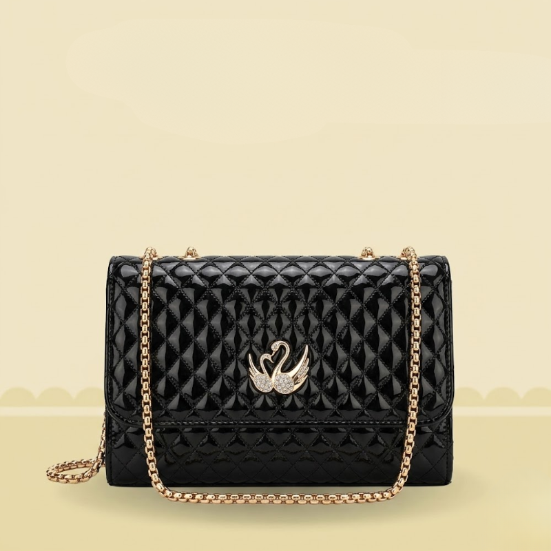 Luxury Quilted Ladies Clutch Crystal Swan Emblem ZTS-CR-157