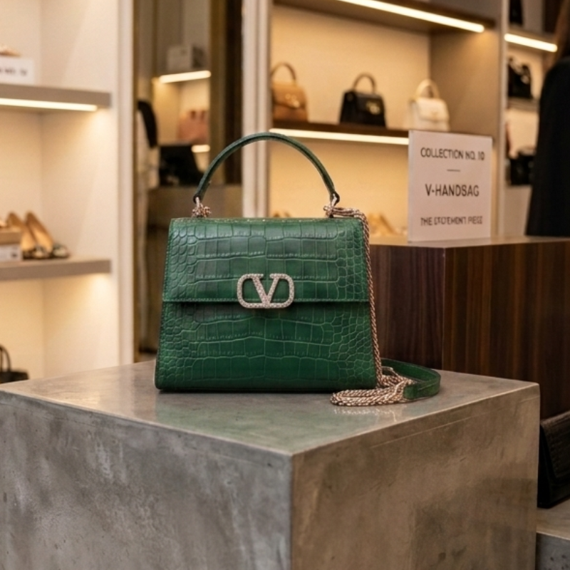 Handbag Green Crocodile Textured Ladies Handbag | Elegant Top Handle ZTS-CR-161