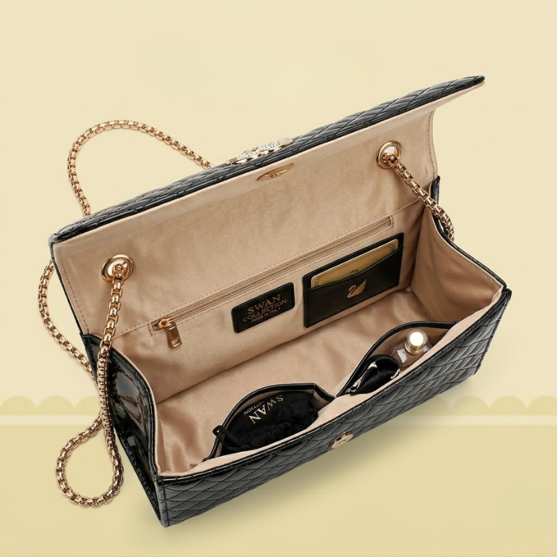 Luxury Quilted Ladies Clutch Crystal Swan Emblem ZTS-CR-157