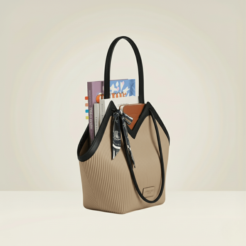 Luxury Ribbon-Accent Pleated Tote Bag NP-CR-045
